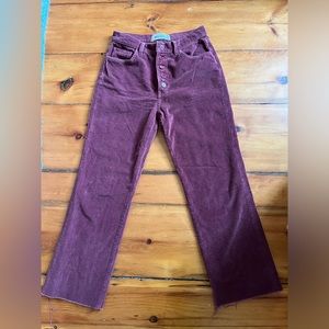 Reformation Burgundy Corduroy Cropped Pants